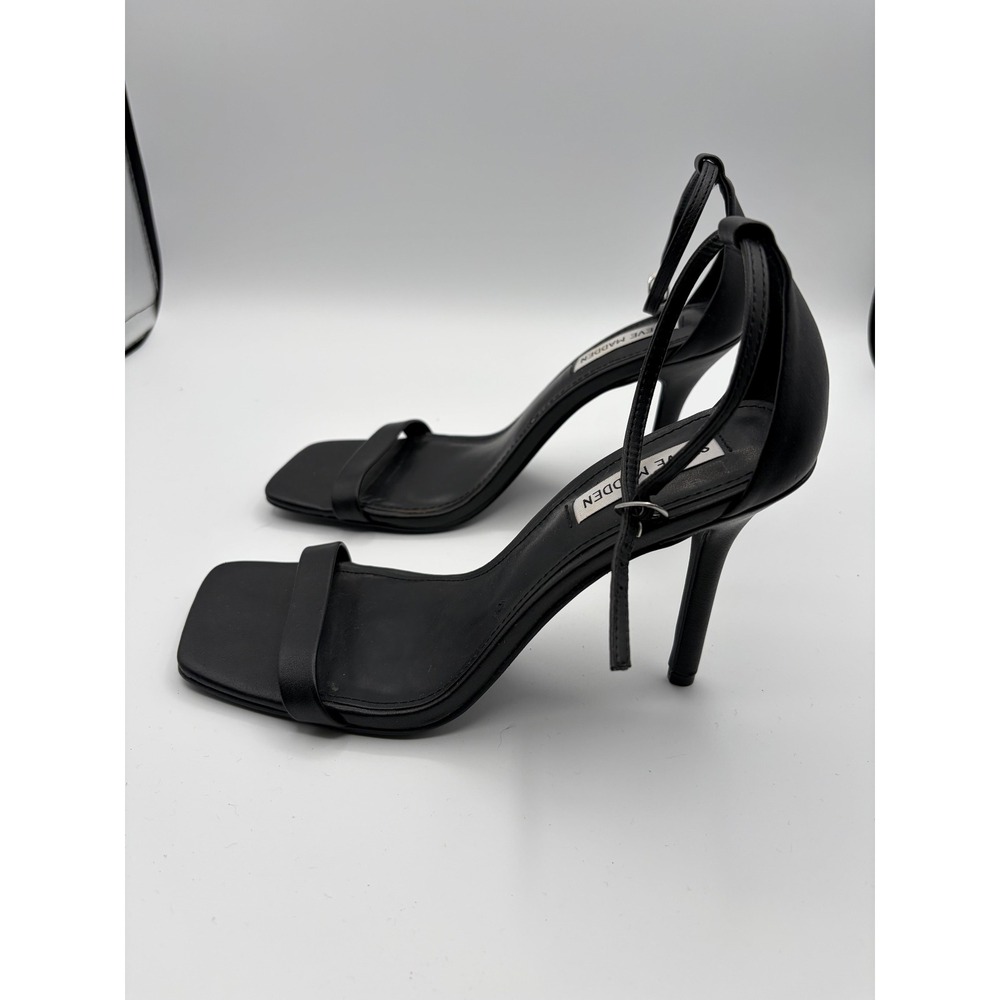 Steve Madden Shaye Heeled Sandal Women 9.5 Black Square Toe Ankle Strap SHAY08S1